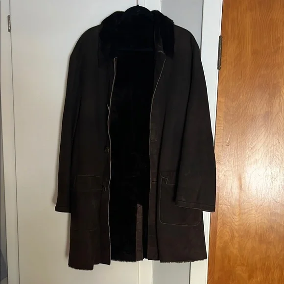 Vintage Cole Haan Country Brown Leather and Fur Coat Men’s Size Large - Picture 1 of 16